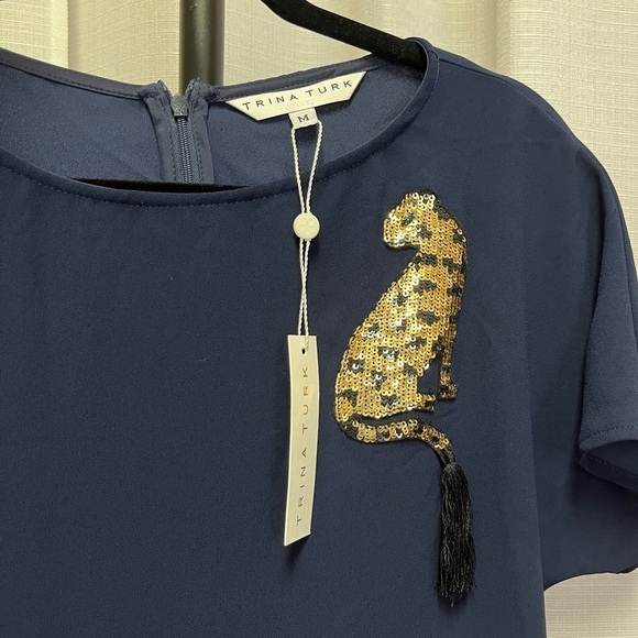 Trina Turk Cheetah 2 Asymmetrical One-Sleeve Top NWT | size medium - Picture 2 of 6